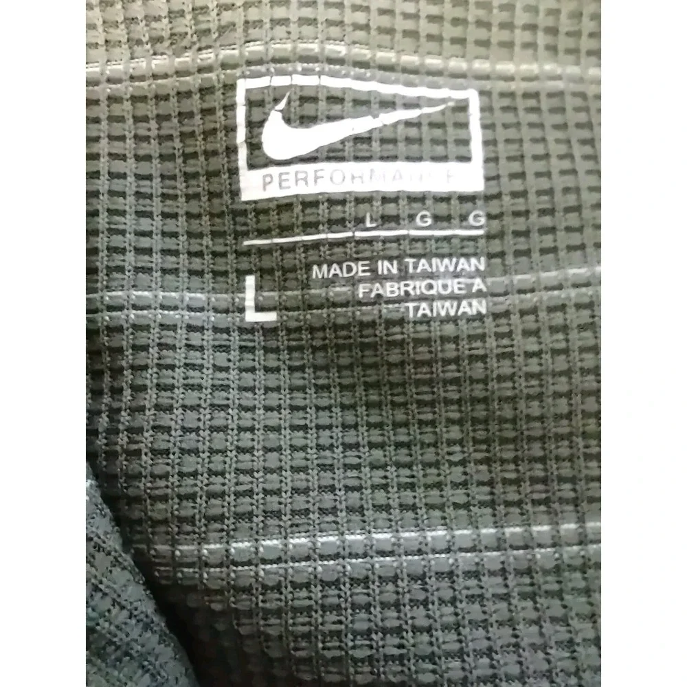 Nike Performance Polo Shirt Men's Large L Green Striped Collar Logo Short Sleeve